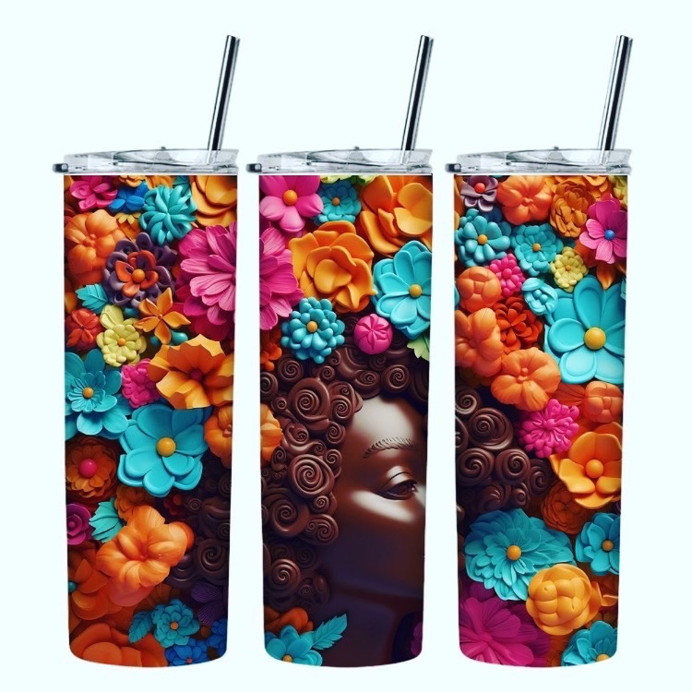 2 Sublimation Tumbler Wraps Ready To Press Transfers - Black Melanin Queen